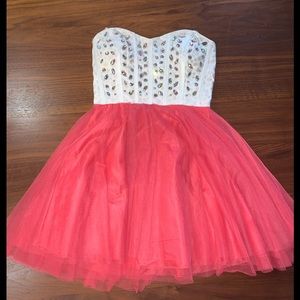 Pink, strapless homecoming dress